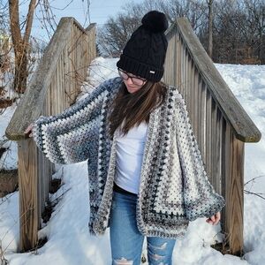 Heavy Oversized Hexagon Cardigan | Handmade Crochet | Adult | Color: Cool